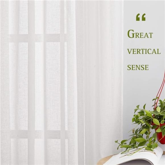 White Sheer Linen Curtains for Living Room 84 inch Length 2 Panels Set, Grommet - Picture 5 of 7